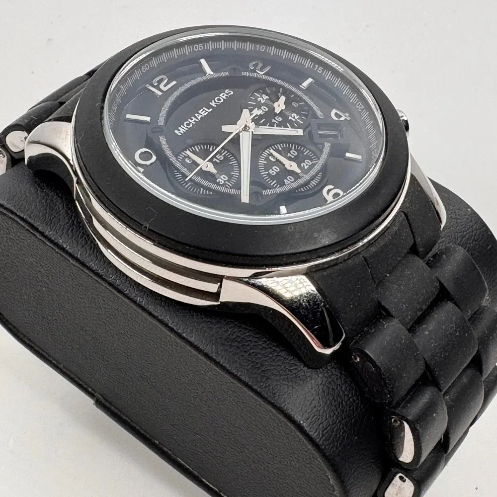 Michael Kors MK-8107 Black Silicone Stainless Steel Chronograph Mens Watch